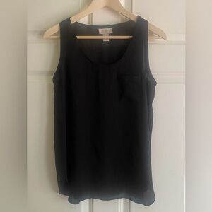 LOFT Sheer Tank Top Size S Black Scoop Neck Chest Pocket Round Hem